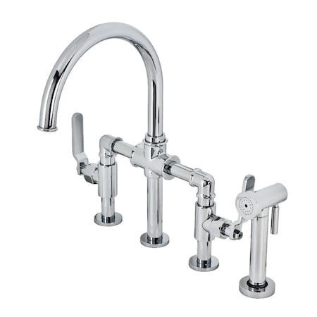 Kingston Brass KS2331KL Industrial Style Bridge Kitchen Faucet with Brass Sprayer, Polished Chrome KS2331KL